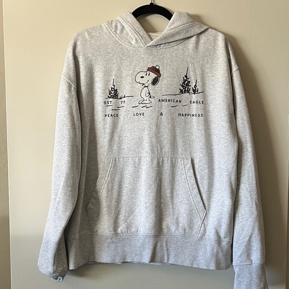 American Eagle Outfitters Light Gray Snoopy Graphic Hoodie